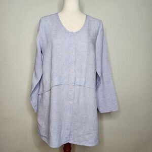 FLAX Linen Button Down Lilac Tunic Top or Jacket Size Small